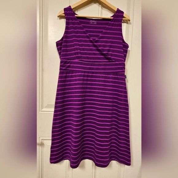 Eddie Bauer Striped Sleeveless Travel V-Neck Aster A Line Purple Dress size L - Picture 1 of 7